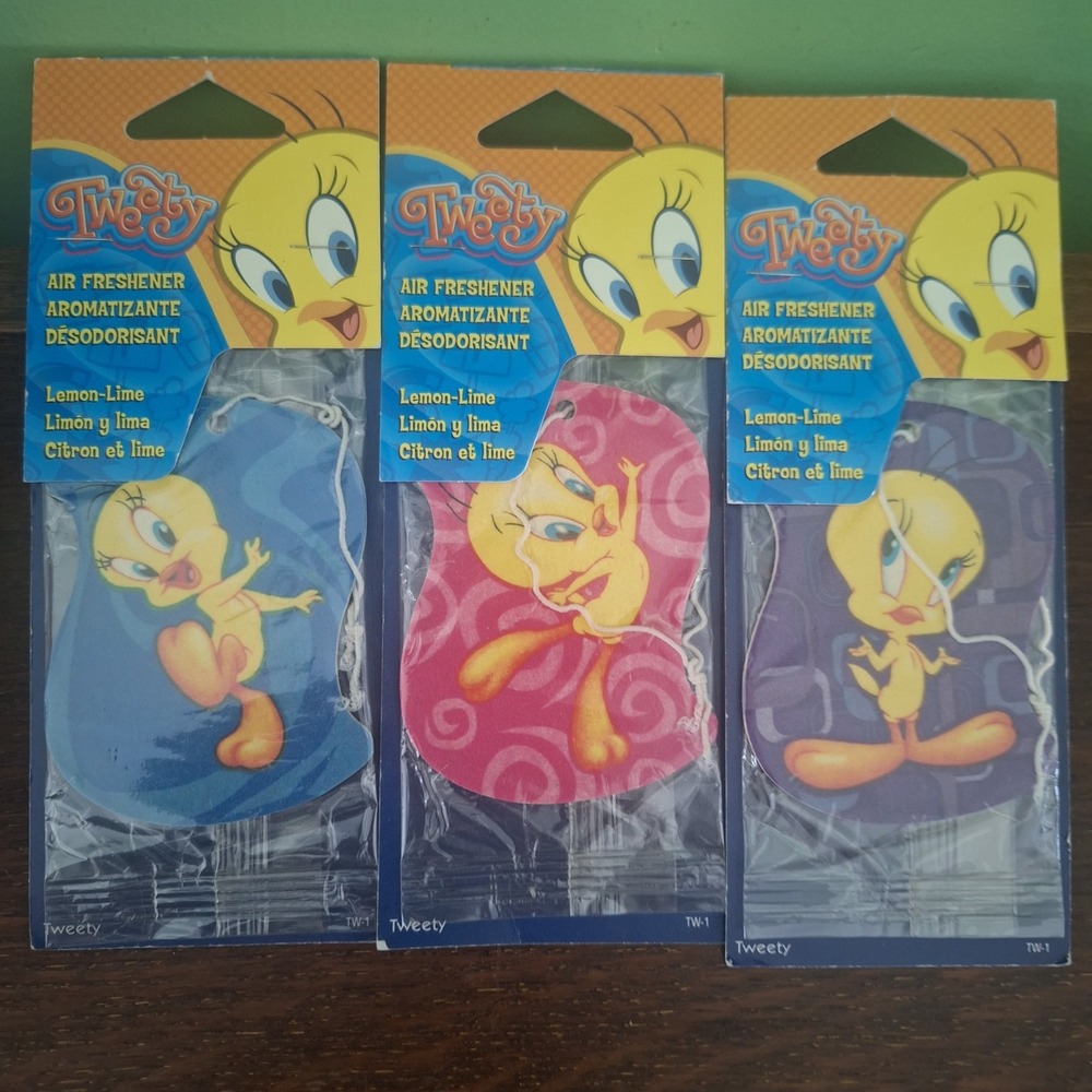 Vintage 3 NOS Looney Tunes Tweety Bird Car Air Freshener Lemon Lime LOT Sealed